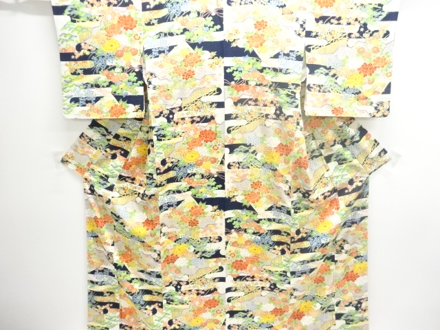 JAPANESE KIMONO / KOMON / FLOWER & FOLDING FAN 
